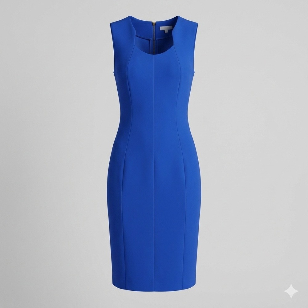 Calvin Klein Royal Blue Sleeveless Sheath Dress V-Neck Gold Zipper Size 10